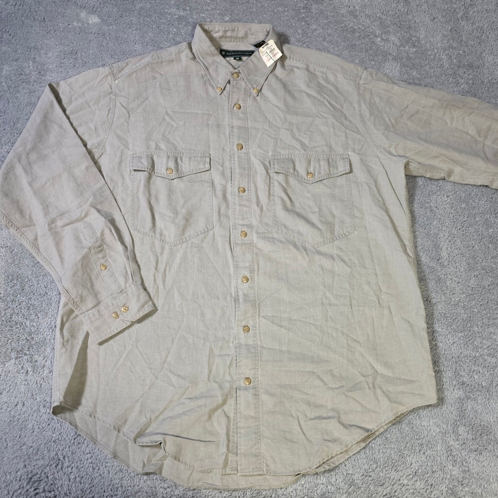 J.J. Farmer Mens M Button Down Shirt Khaki Tan Cotton Canvas Utility Workwear